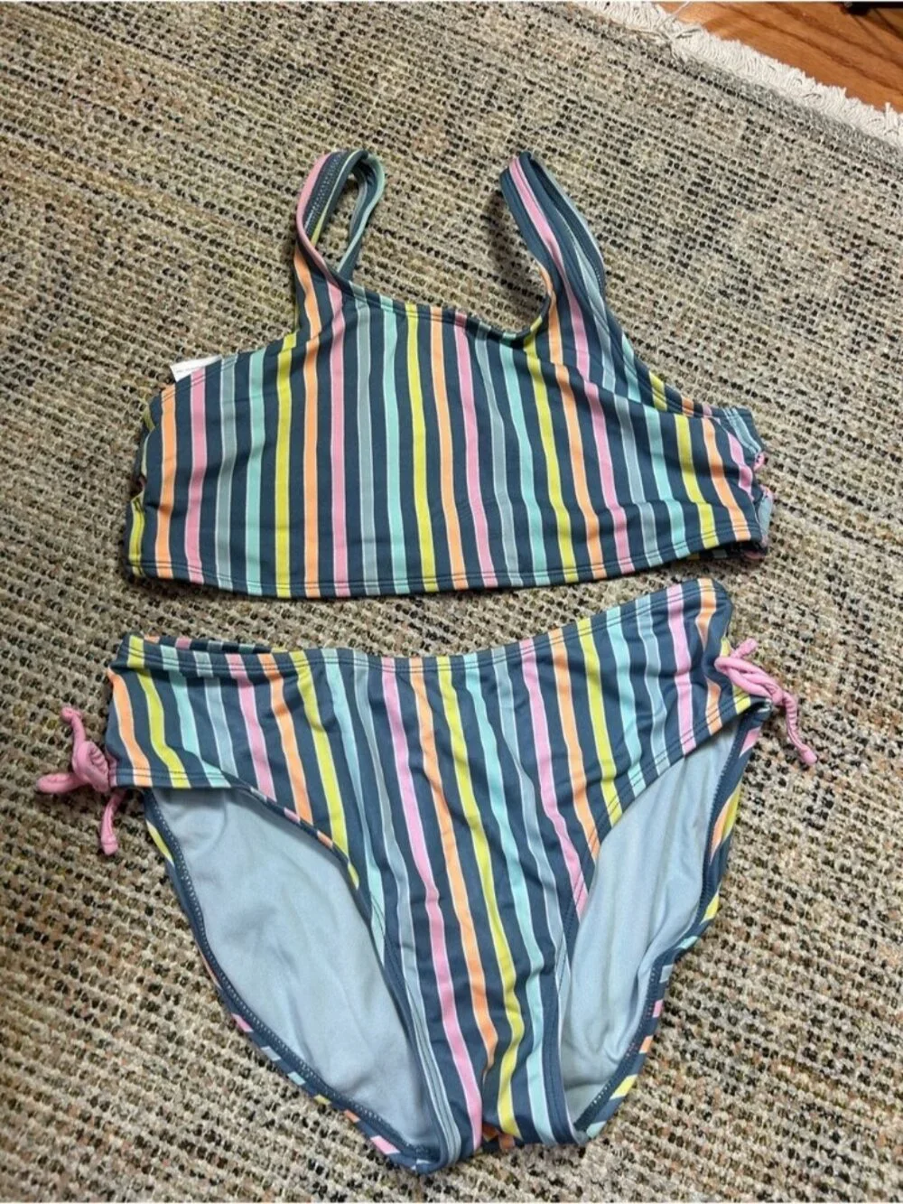 art class Girls' Striped Two-Piece Bikini in Blue, Pink, Yellow, Green